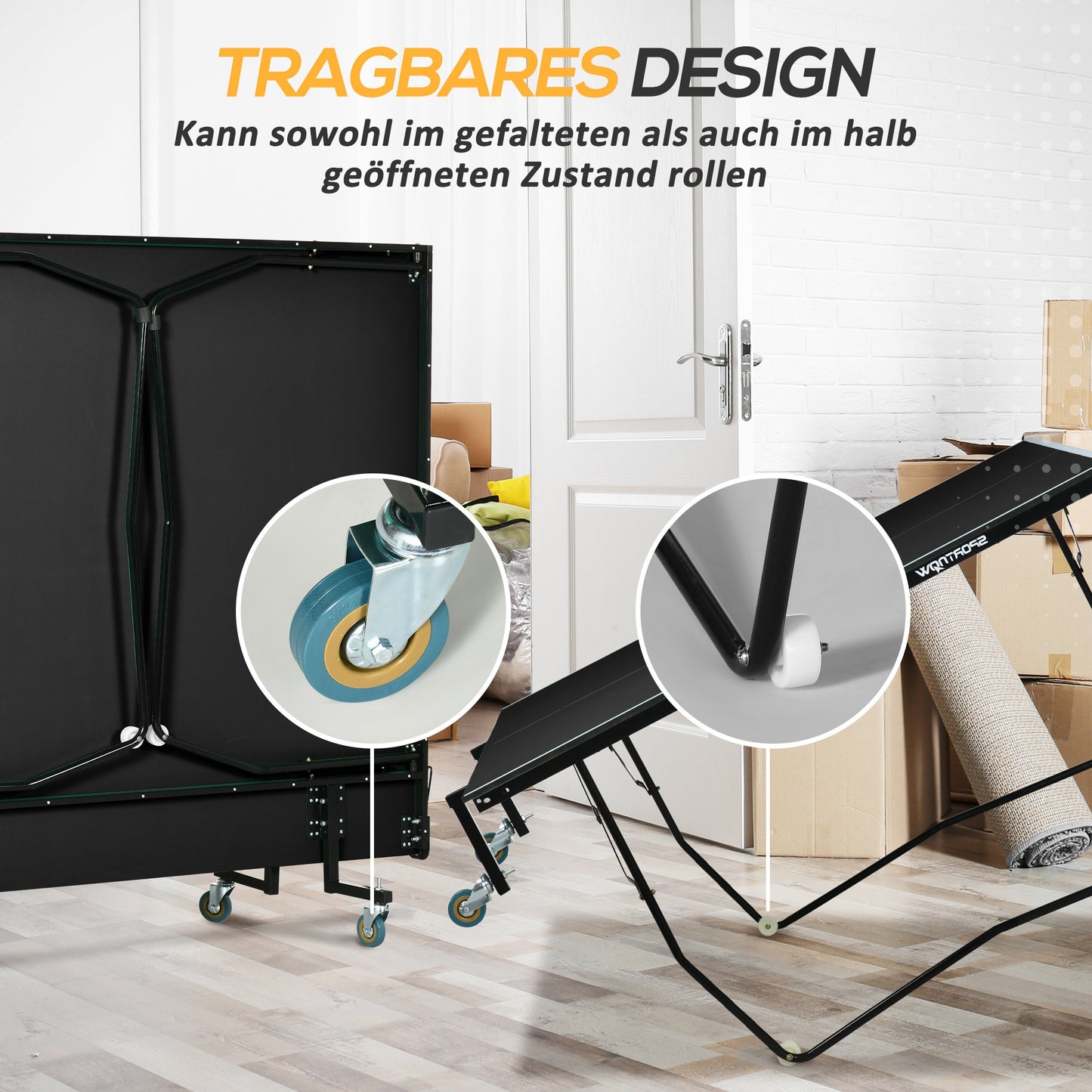 SPORTNOW Tischtennisplatte, klappbar, 8 Räder, pulverbeschichteter Stahlrahmen, MDF, 274 x 152,5 x 76 cm, Schwarz