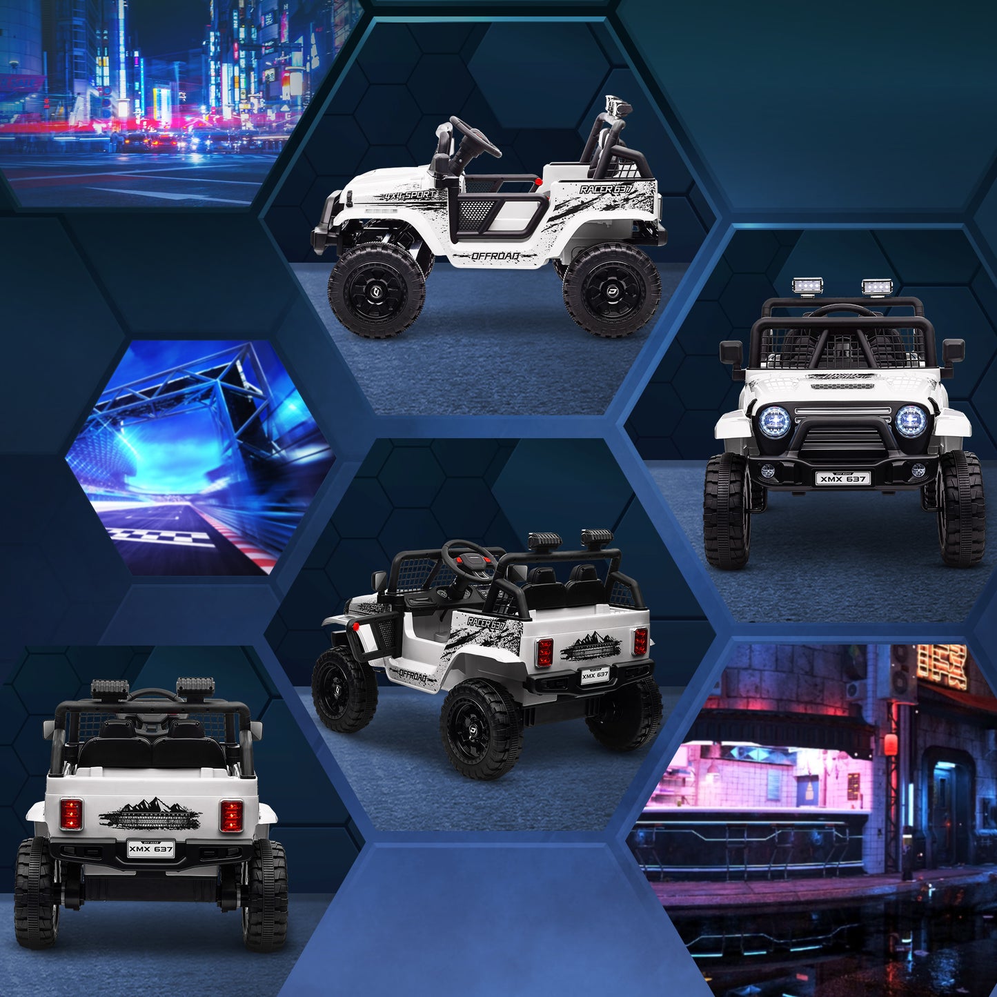 AIYAPLAY Kinder-Elektroauto mit sanfter Federung, fernsteuerbar, LED-Lichter, Hupe, 12V-Motoren, aus Kunststoff und Metall, Weiß