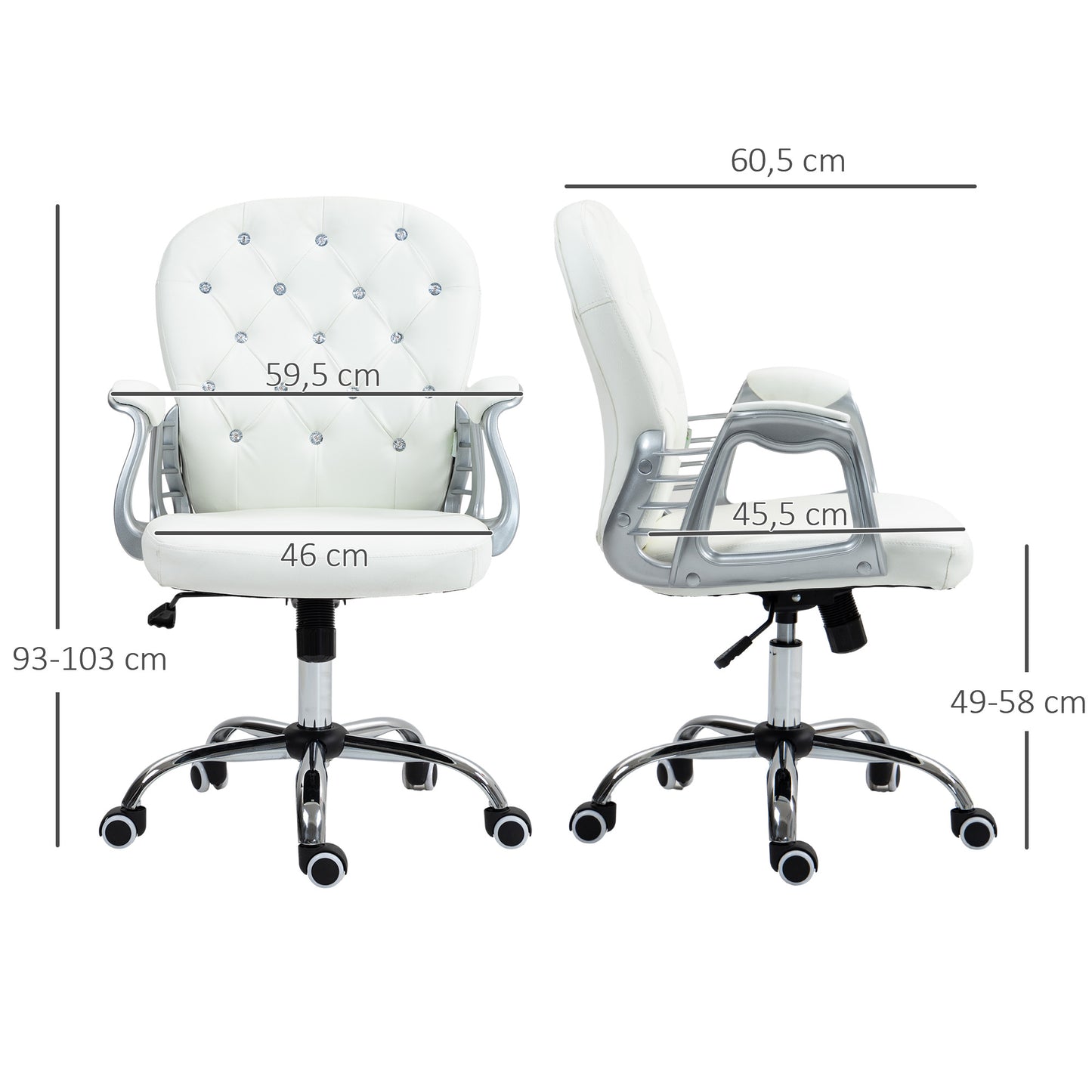 Vinsetto Bürostuhl, Ergonomisch Schreibtischstuhl mit Armlehne, Gepolsterter Rückenlehne Weiß