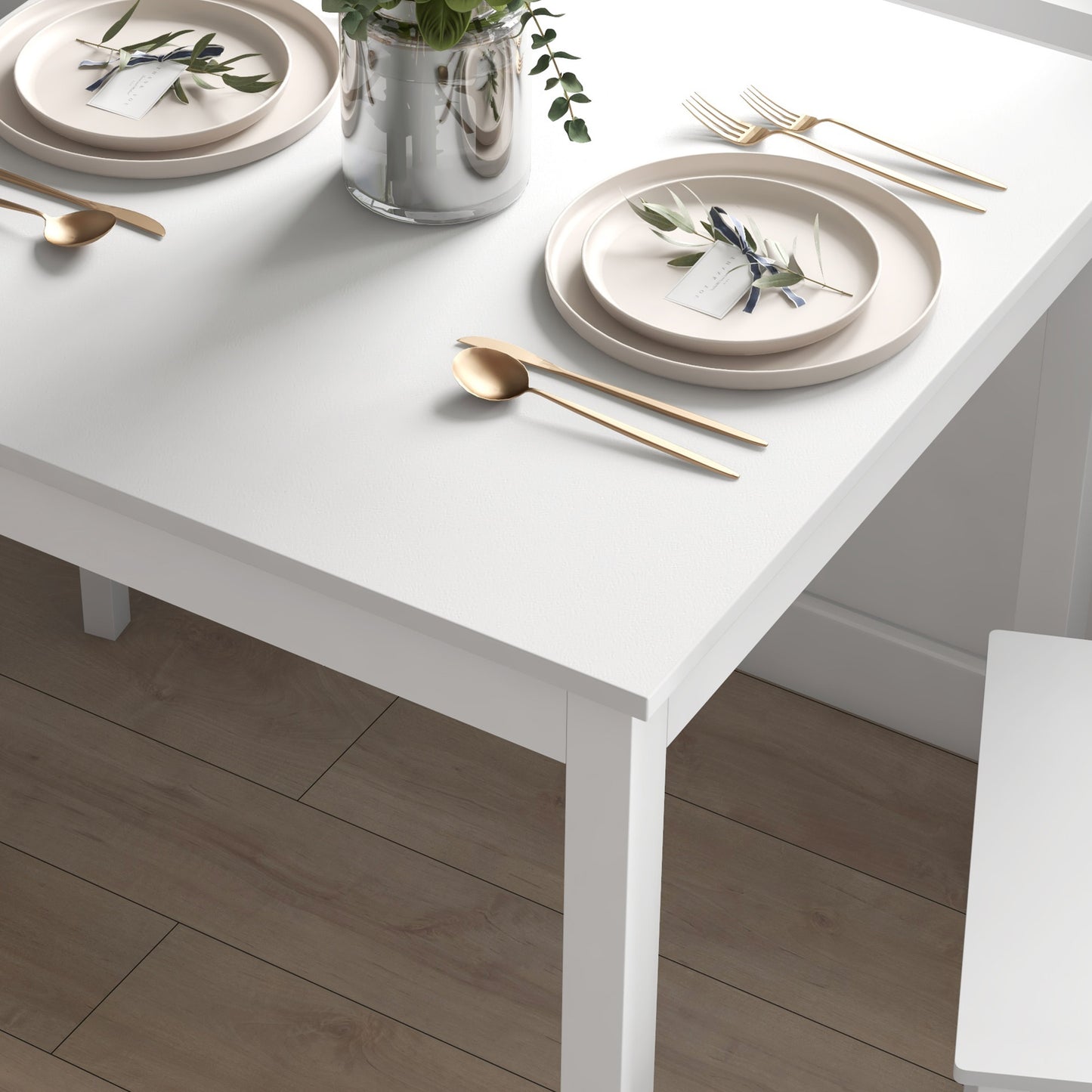 HOMCOM 3-teilige Essgruppe Sitzgruppe Tisch mit Stühlen, Massivholz, Weiß