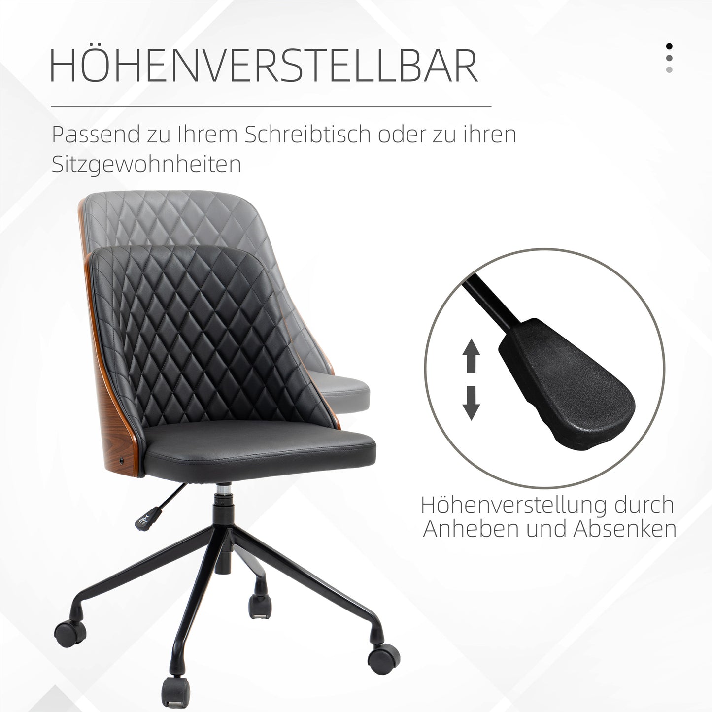 Vinsetto Bürostuhl Schreibtischstuhl Drehstuhl Home-Office-Stuhl höhenverstellbarer ergonomisch 360°-Drehräder Schaumstoff PU Schwarz 48,5 x 54,5 x 81-87 cm