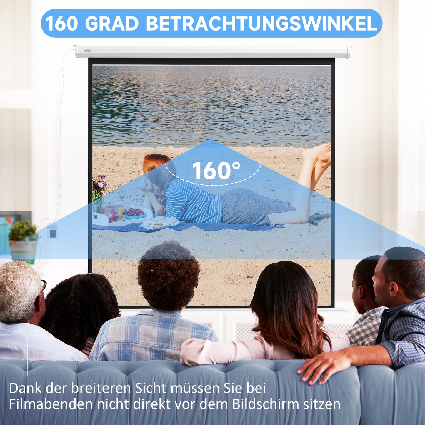 HOMCOM Beamer-Leinwand, 1:1 Format, Fernbedienung, 172 x 172 cm (96 Zoll), Weiß
