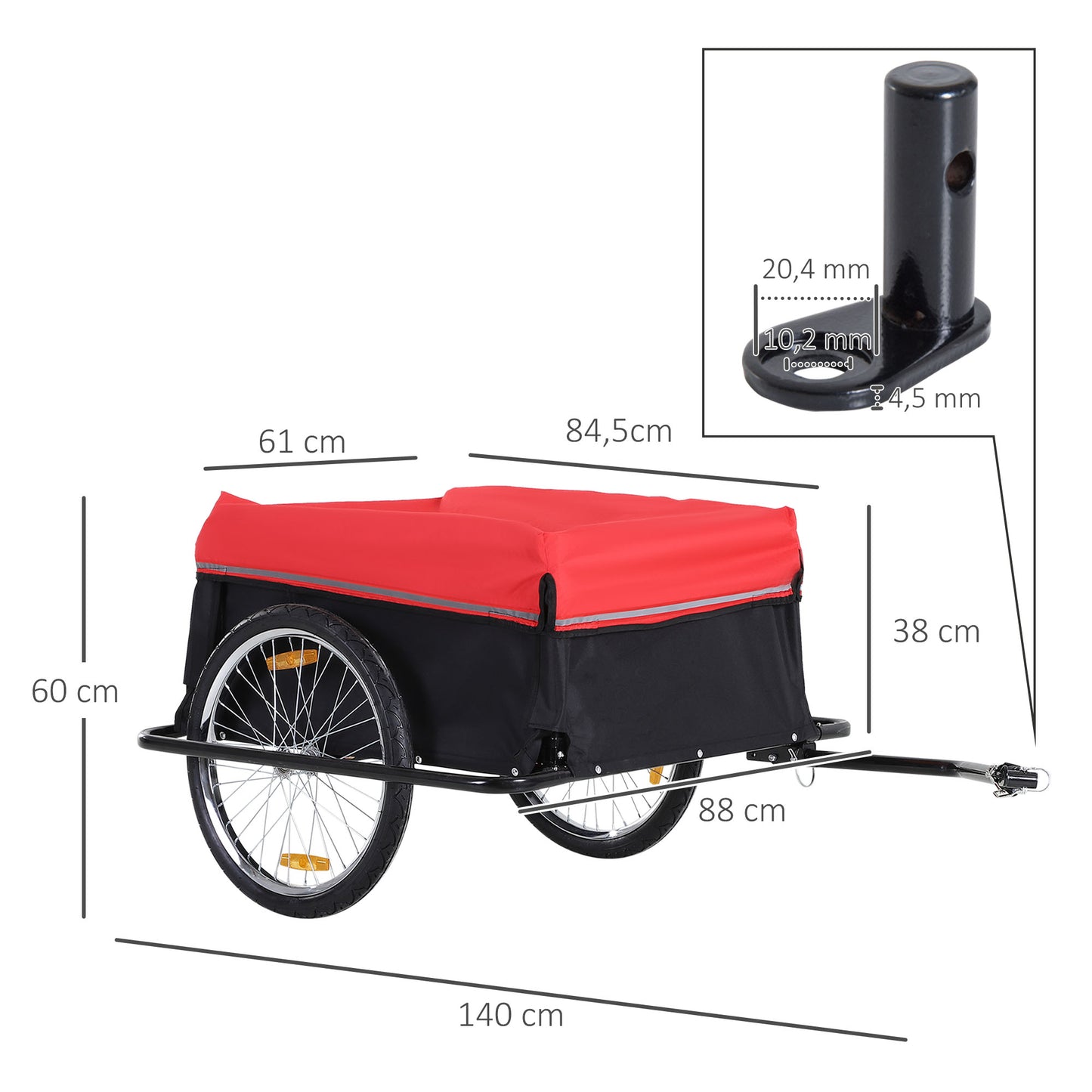 HOMCOM Fahrradanhänger Klappbar Lastenanhänger mit Kupplung,Transportwagen bis 40 kg belastbar, Transportanhänger Anhänger für Fahrrad Handwagen 140 x 88 x 60 cm