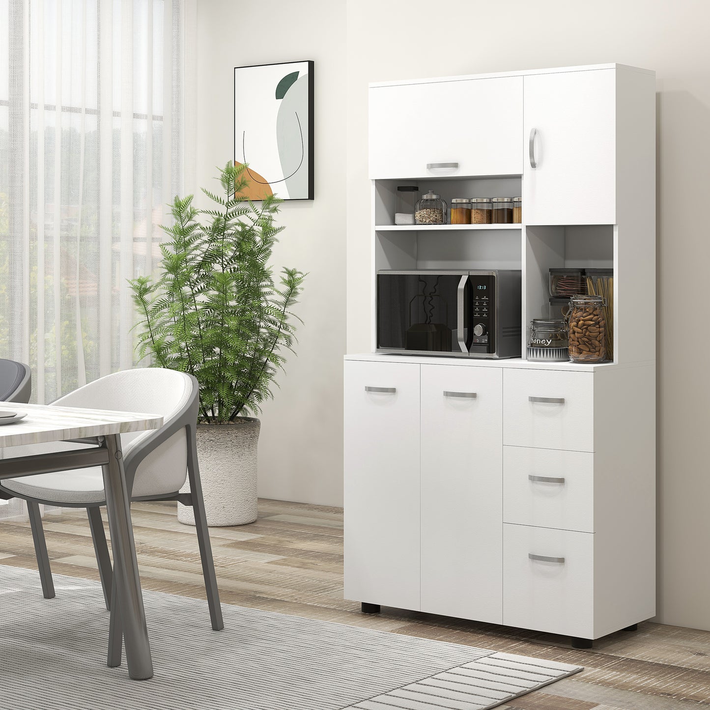 HOMCOM Küchenschrank, Buffet, 3 Schubladen, 3 Regale, viel Stauraum, 89x39,5x168cm, Weiß