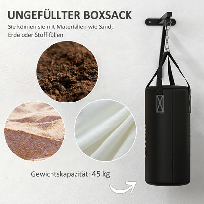 SPORTNOW Boxsack, befüllbar, mit Wandhalterung, Handschuhen und Bandagen, bis 45 kg, Schwarz