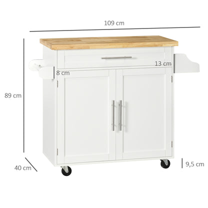 HOMCOM Küchenwagen Servierwagen Kücheninsel, 1 Gewürzregal, 1 Handtuchhalter, 109 cm x 40 cm x 89 cm, Weiß