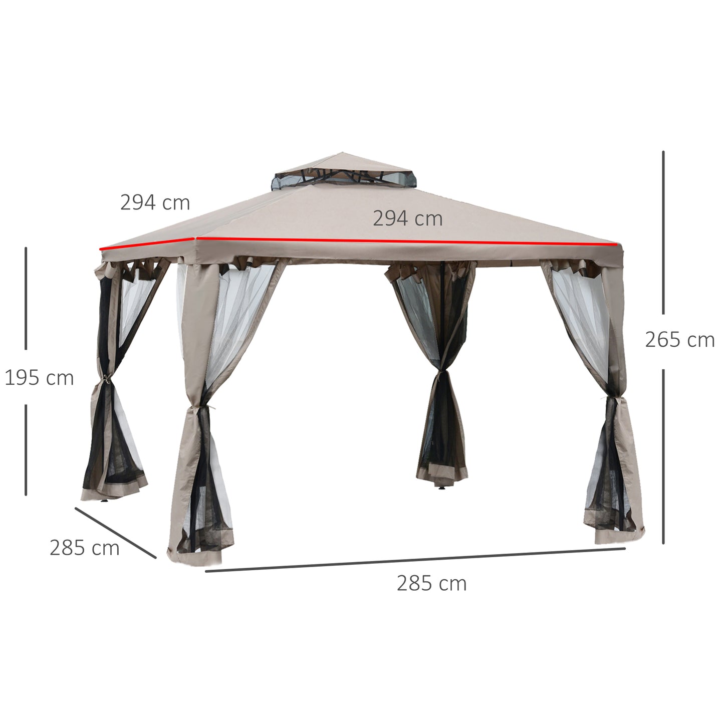 Outsunny Gartenpavillon Pavillon Gartenzelt Festzelt Partyzelt mit 4 x Seitenwand wetterfest Metall + Polyester Grau 2,94 x 2,94 x 2,65 m