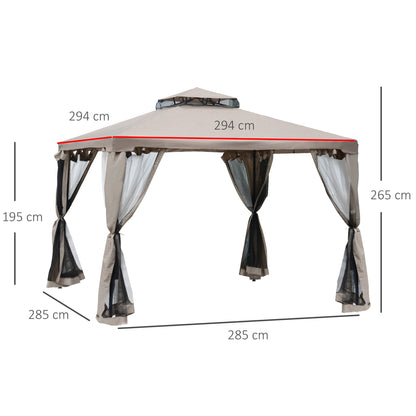 Outsunny Gartenpavillon Pavillon Gartenzelt Festzelt Partyzelt mit 4 x Seitenwand wetterfest Metall + Polyester Grau 2,94 x 2,94 x 2,65 m