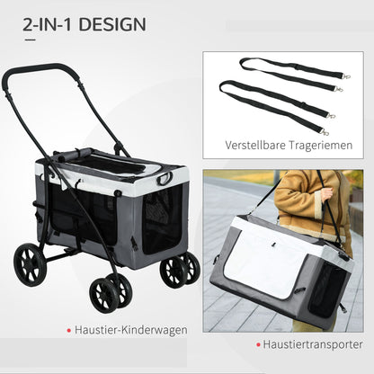 PawHut Hundbuggy Haustierbuggy bis 10kg klappbar abnehmbarer Korb 81 x 58 x 97,5 cm Schwarz + Grau + Weiß