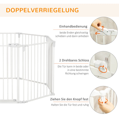 PawHut Welpenauslauf Freigehege für Hund Schutzgitter mit Tür Kaminschutzgitter flexible klappbar 8 Paneele je 60 x 76 cm Weiß