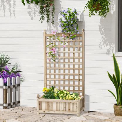 Outsunny Hochbeet Pflanzkasten mit Rankgitter Blumenkasten Rankcasten Rosenbogen mit Rankhilfe für Kletterpflanzen Garten Holz Natur 64 × 28 × 120 سم