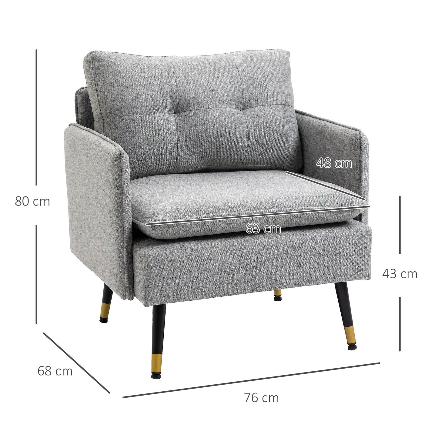 HOMCOM Akzentsessel mit Knopfheftung, Polstersessel, abnehmbare Polster, Schwarz + Gold + Grau