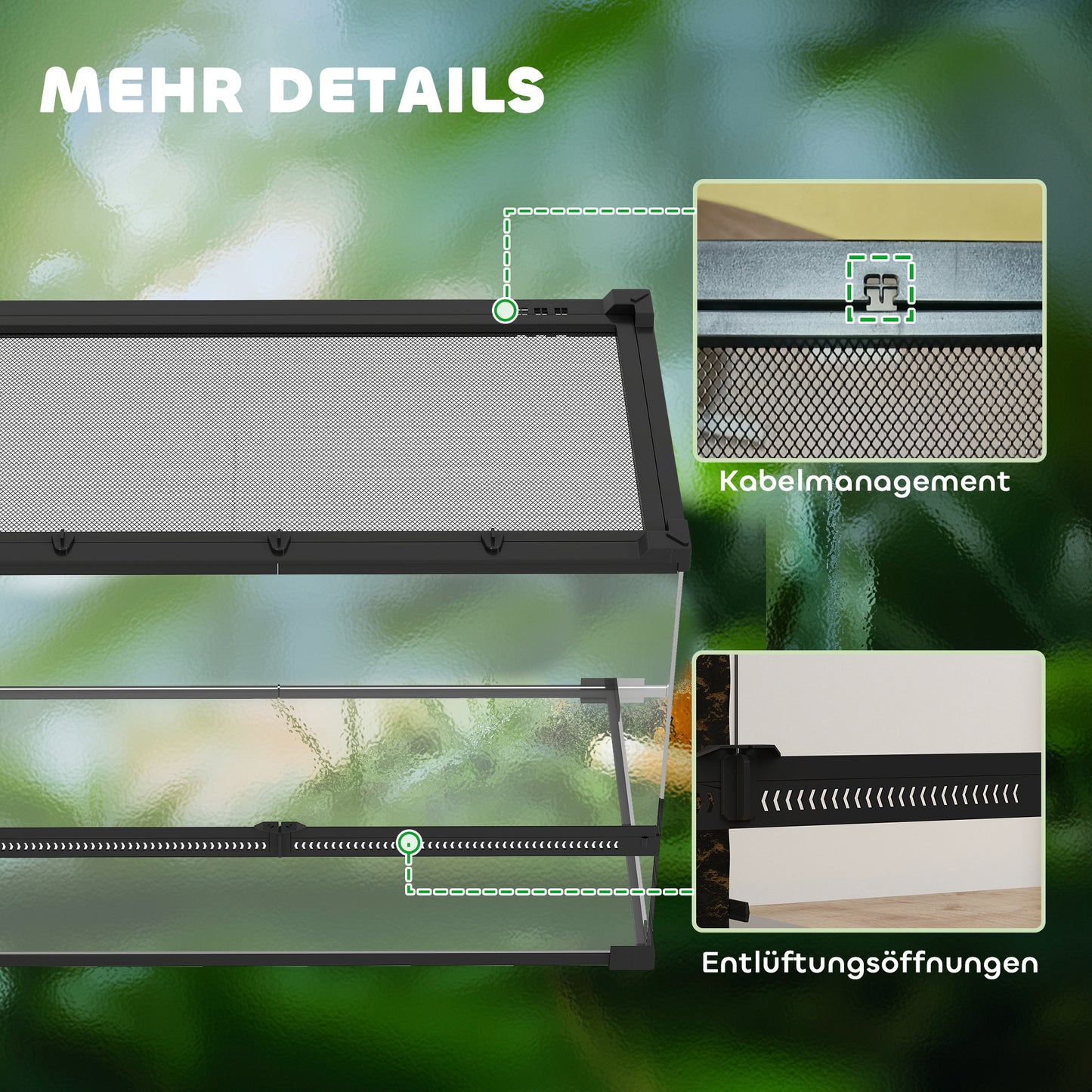 PawHut Glas-Terrarium für Reptilien, erhöhter & wasserdichter Boden, Knopfschloss