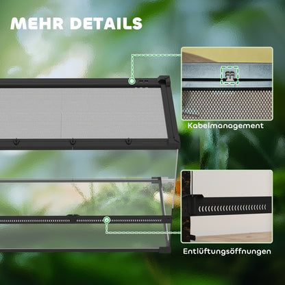 PawHut Glas-Terrarium für Reptilien, erhöhter & wasserdichter Boden, Knopfschloss