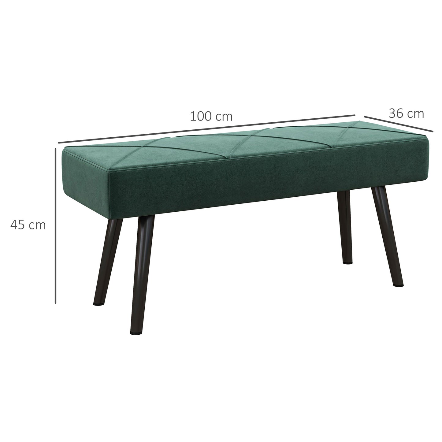 HOMCOM Sitzbank Polsterbank Bettbank, Samtoptik, 100 x 36 x 45 cm, Grün