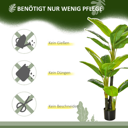 HOMCOM künstliche Pflanzen 150 cm Kunstpflanzen im Topf künstlicher Bananen Baum Kunstpflanze Kunstbaum Zimmerpflanze Dekopflanze Büropflanze Kunststofftopf für drinnen