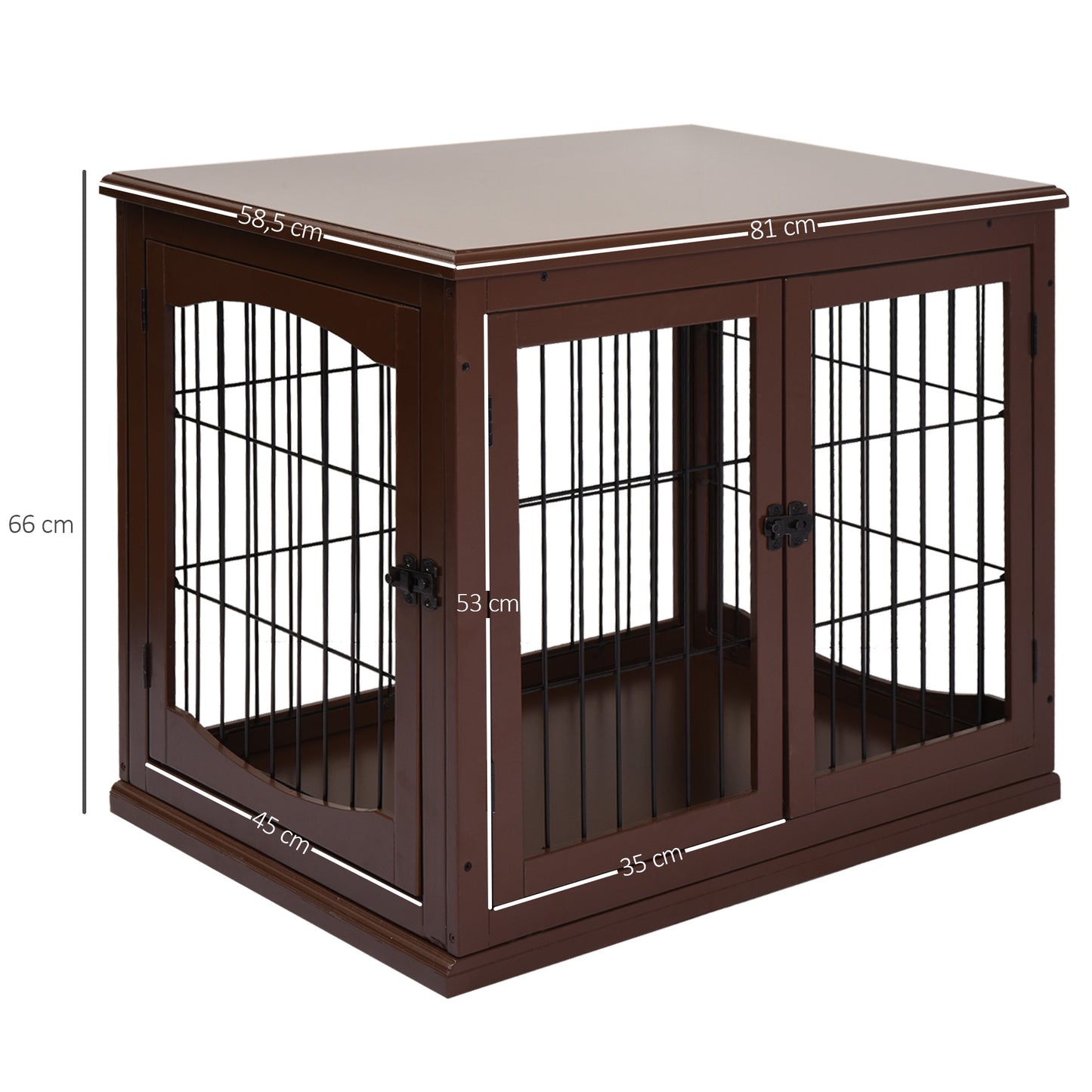 PawHut Hundebox, 2 Eingänge, abschließbar, MDF und Metall, 58,4 x 81,3 x 66 cm, Schwarz