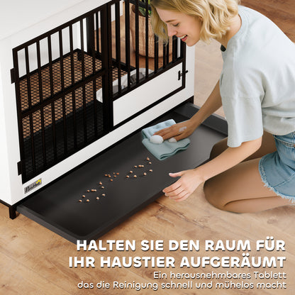 PawHut Große Hundebox, einfacher Zugang, verschließbar, drehbarer Schüsselhalter, für kleine und große Hunde, Weiß