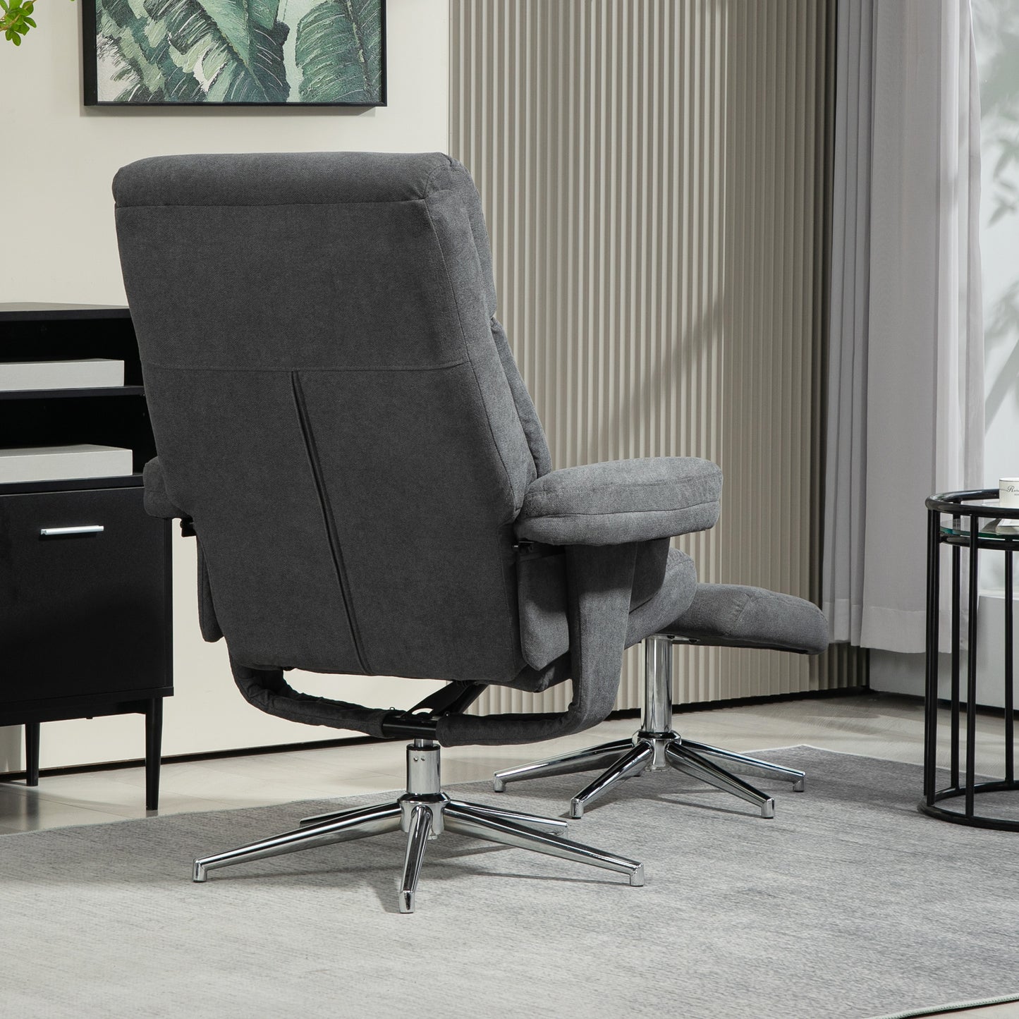 HOMCOM Relaxsessel mit Hocker, verstellbare Rückenlehne, Samtoptik, bis 150 kg, Anthrazit