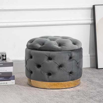 HOMCOM Vintage Hocker، Sitzhocker Truhenbank Fußbank Fußhocker mit Stauraum، Polsterhocker، Metall، Schaumstoff، Kohlegrau، 55 x 55 x 42 سم