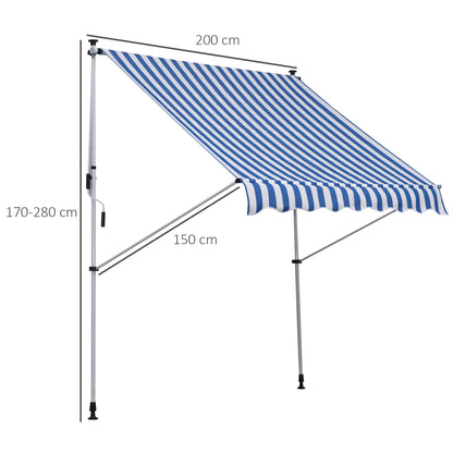 Outsunny Klemmmarkise mit Handkurbel höhenverstellbar Gelenkarmmarkise schmutzabweisend, witterungsbeständig Balkonmarkise 150cm breit Terrassenmarkise für Terrasse Balkon Veranda Blau+Weiß