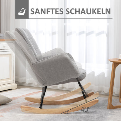 HOMCOM Schaukelstuhl im Retro-Design, Massivholz, Schwingsessel, 71 cm x 92 cm x 101 cm, Hellgrau