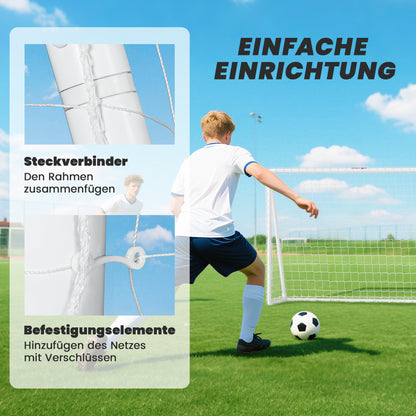 SPORTNOW Fußballtor، Robustes Netz، Kunststoff-Rahmen، Heringe، 240L x 90B x 180H سم، Weiß