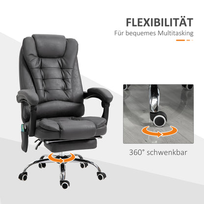 Vinsetto Bürostuhl mit Massagefunktion, ergonomisch, 65x160x104cm, Grau