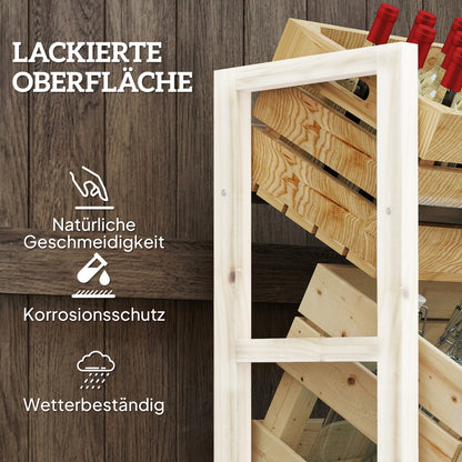 Outsunny Getränkekistenregal für 3 Getränkekisten Getränkeregal Holz Kistenregal mit 3 Ebenen 56 x 32 x 112 cm Naturholz