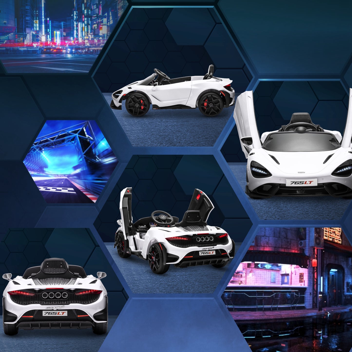 AIYAPLAY Kinder-Elektroauto mit Flügeltüren, fernsteuerbar, mit sanftem Antrieb und LED-Lichtern, Weiß