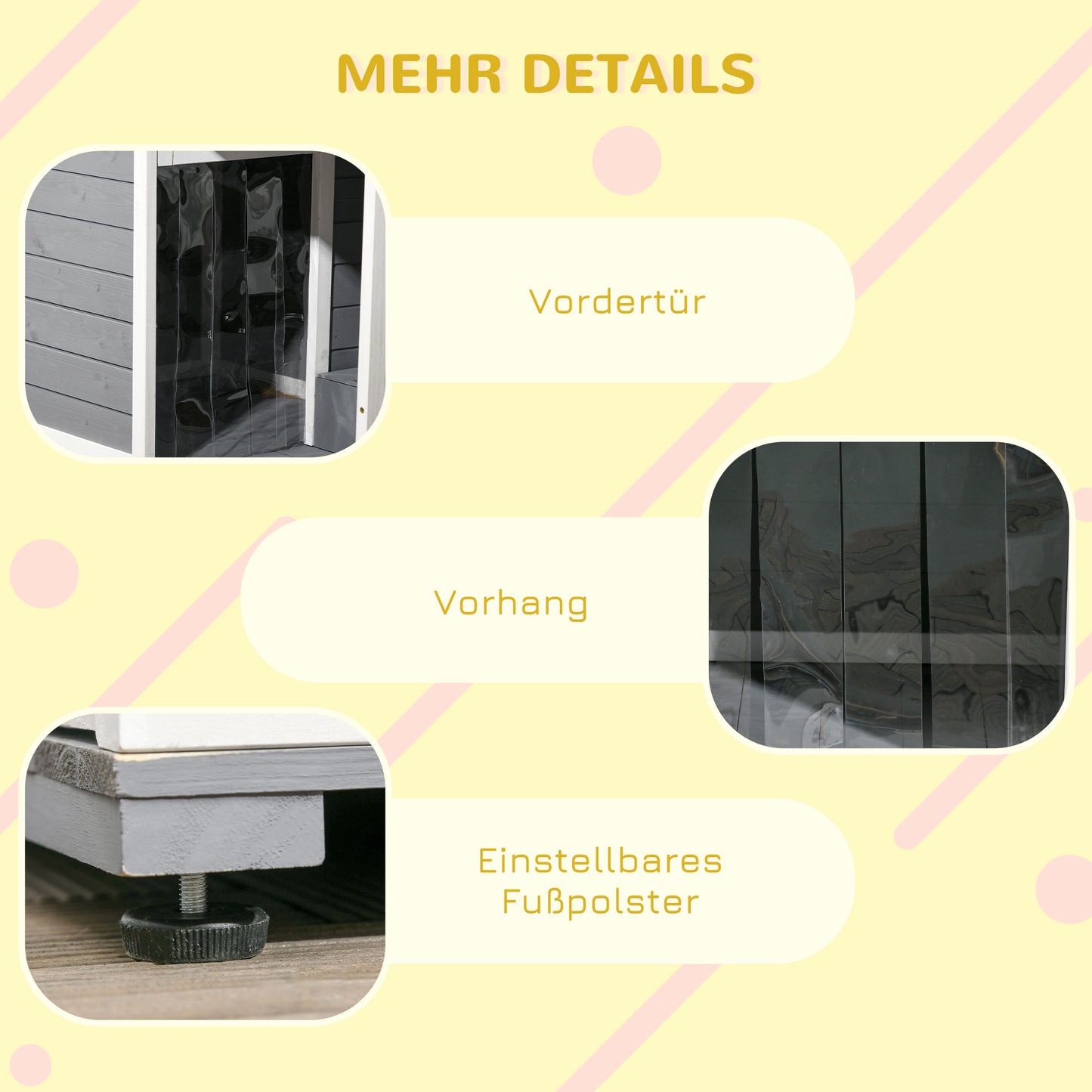 PawHut Hundehütte aus Massivholz، mit 2 Fressnäpfen، Veranda، wetterbeständig، 103 سم × 62 سم ​​× 66 سم، Grau + Weiß