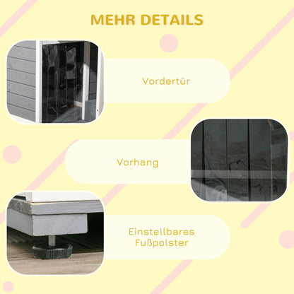 PawHut Hundehütte aus Massivholz، mit 2 Fressnäpfen، Veranda، wetterbeständig، 103 سم × 62 سم ​​× 66 سم، Grau + Weiß