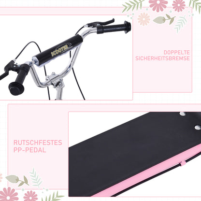 HOMCOM Roller Kinderroller mit Luftreifen Handbremse, 16 Zoll Tretroller Höhenverstellbar Kickscooter für Jungen und Mädchen ab 5 Jahre Kickboard Cityroller Kinder Scooter Rosa