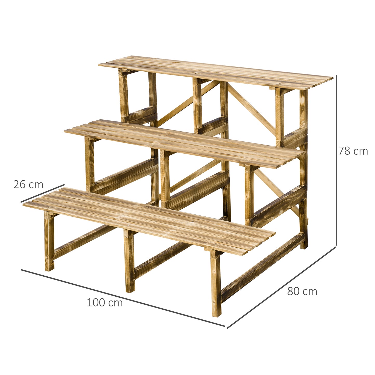 Outsunny Pflanzentreppe, Blumentreppe, Blumenregal, Pflanzregal, Blumenständer, 3 Stufen, Tannenholz, 100 x 80 x 78cm