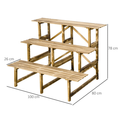 Outsunny Pflanzentreppe, Blumentreppe, Blumenregal, Pflanzregal, Blumenständer, 3 Stufen, Tannenholz, 100 x 80 x 78cm