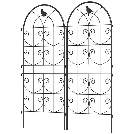 Outsunny Rankgitter Metall 2er Set zum Stecken rostfrei Rankhilfe mit Vogeldesign für Kletterpflanzen 50x120 cm Schwarz