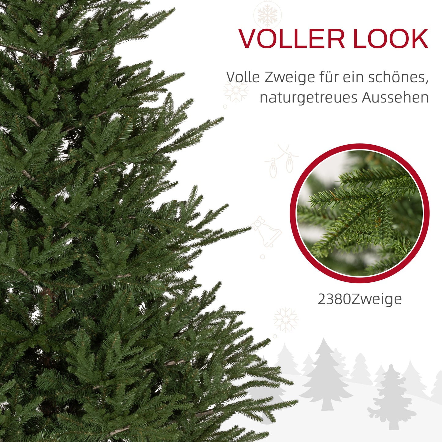HOMCOM Weihnachtsbaum 183 cm, realistisches Aussehen, Schnellaufbau, inkl. Ständer, feuersicherer Kunststoff