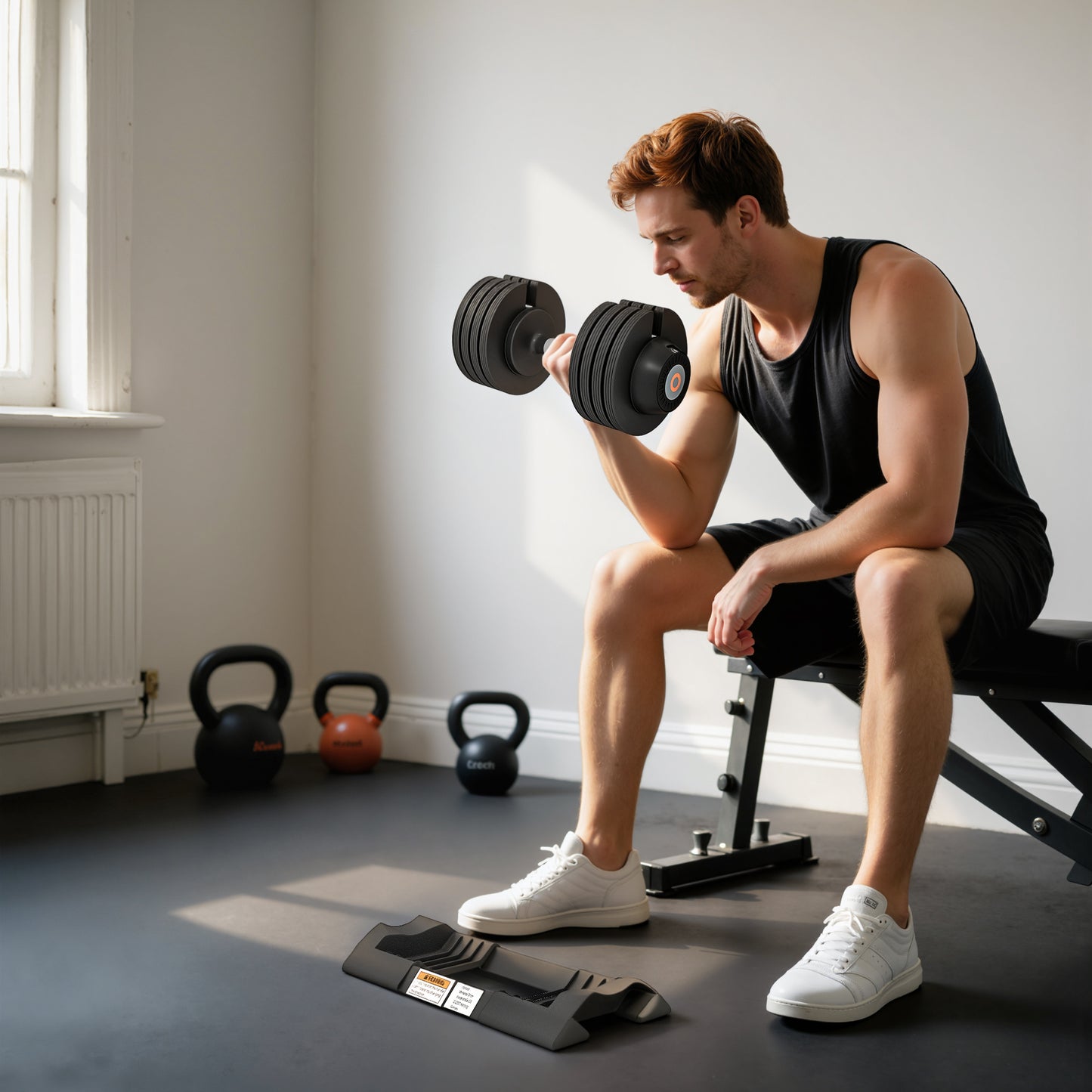 SPORTNOW Verstellbare Einzel-Hantel, 7/13/18/24 kg Kurzhantel mit Ablagefach, mit rutschfesten Griffen, Schwarz