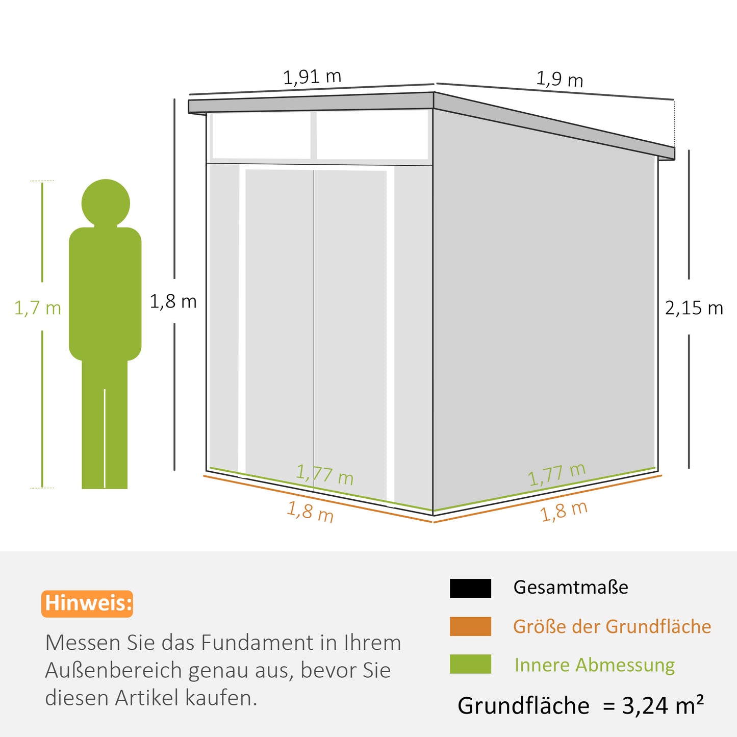 Outsunny 1,9 x 1,9 m Gartenschuppen, Werkzeugschuppen aus Kunststoff , verschließbare Türen, 2 Lüftungsöffnungen, Hellgrau