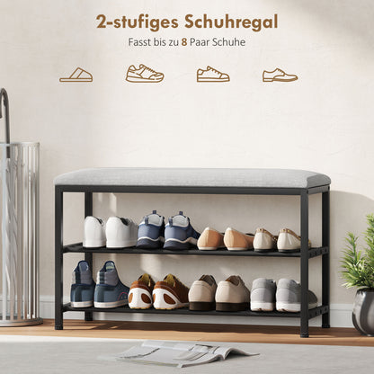 HOMCOM Schuhbank mit Sitzfläche, Sitzbank mit Stauraum, Schuhregal mit 2 offene Fächer, Sitzbank 81 x 31 x 50 cm Schwarz