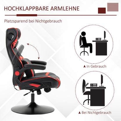 Vinsetto Gamingsessel, Gamingstuhl, integrierte Lautsprecher, neigbare Rücklehne, schwarz+rot, 69 x 73 x 118cm