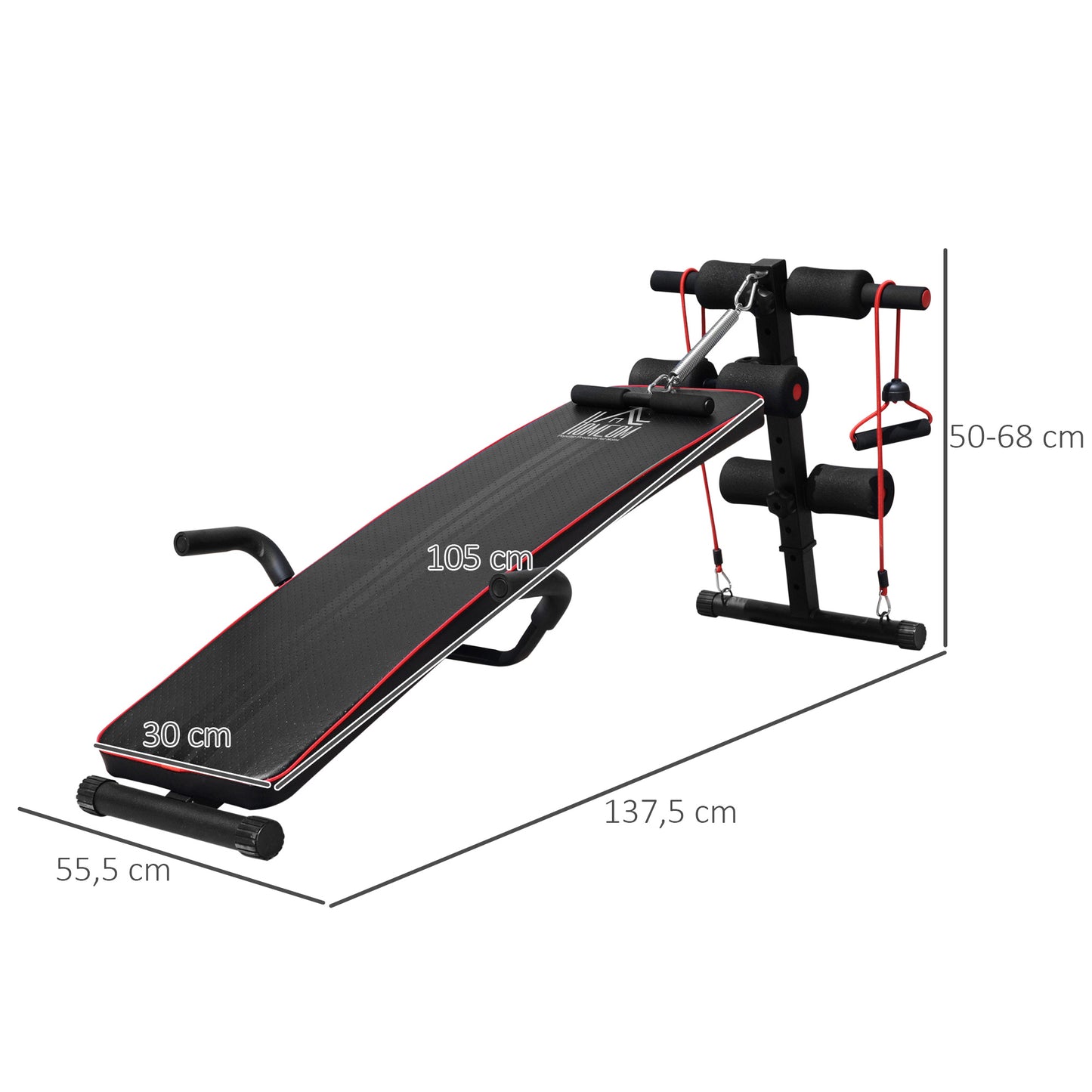 HOMCOM Sit Up Bank höhenverstellbar multifunktion Hantelbank mit 4/5-Fach Verstellbarer Beinfixierung, Trainingsbank für Ganzkörpertraining Flachbank Schrägbank Bauchtrainer & Rückentrainer