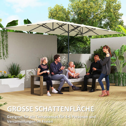 Outsunny Doppelseitiger Schirm، 451 × 264 سم Sonnenschirm mit Kurbelsystem، 12 Metallstreben، Aluminiummast، Cremeweiß