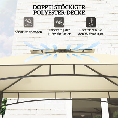 Outsunny Grill-Zelt, BBQ-Zelt, Gartenpavillon mit 2 Regalen, Aufbewahrungskörbe, Haken, für Terrasse, Beige