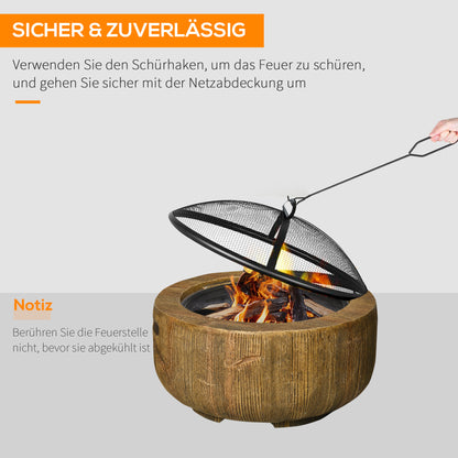 Outsunny Feuerschale im Baumstumpf-Design, Funkengitter, Kohlerost, Schürhaken, Ø61,5 x 39 cm