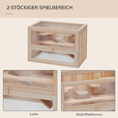 PawHut Kleintierkäfig Nagerkäfig Holz 60 x 35 x 42 cm