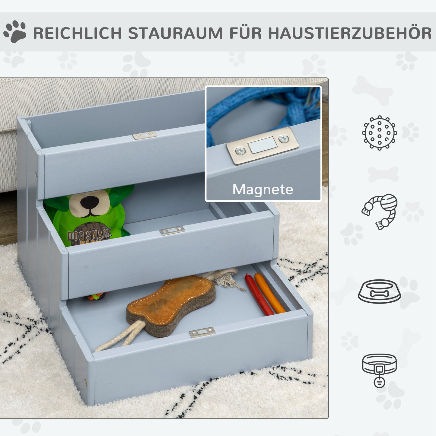 PawHut Hundetreppe 3 Stufen 38 cm Hoch Haustiertreppe für kleine bis mittelgroße Hunde Katzentreppe Hunderampe Einstiegshilf für Bett، أريكة، أريكة ورسم تلقائي