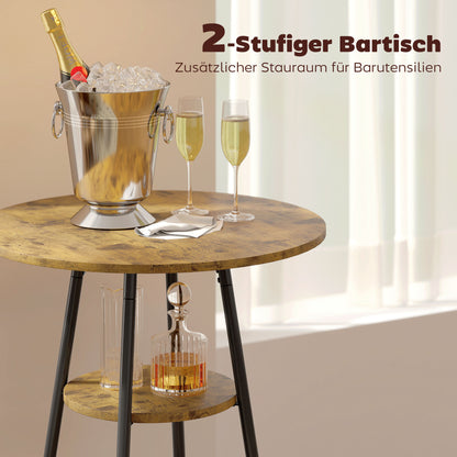 HOMCOM 3-teiliges Bartisch-Set mit 2 gepolsterten Hockern, Kunstleder-Bezug, Rückenlehne, Metallgestell, Braun