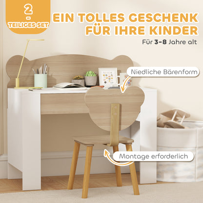 AIYAPLAY Schreibtisch-Set für Kinder, Arbeitstisch und Stuhl mit Bärenform, Schublade, zum Schreiben und Basteln, 3-8 Jahre, Naturholz
