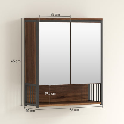 HOMCOM Hängender Spiegelschrank für Badezimmer, Badschrank aus MDF, Spanplatte, Braun
